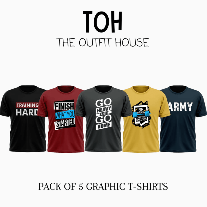 Pack of 5 Printed T-Shirt - The Outfit House Pakistan